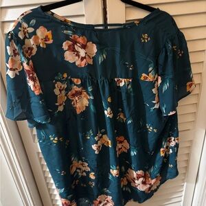 Torrid Teal Floral Blouse